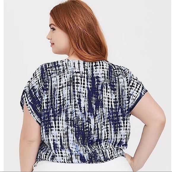 Torrid Tie Dye Peasant Blouse, Blue & White V-Neck, Challis Top …Boho Hippie - Picture 4 of 6